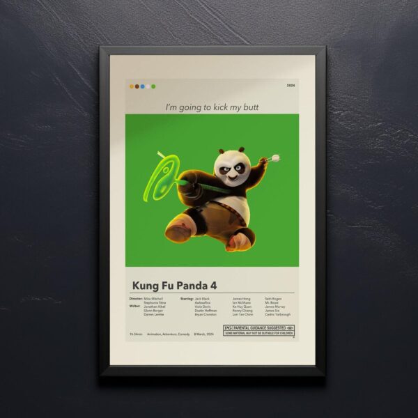 Mid-century modern vintage Kung Fu Panda 4 movie poster art