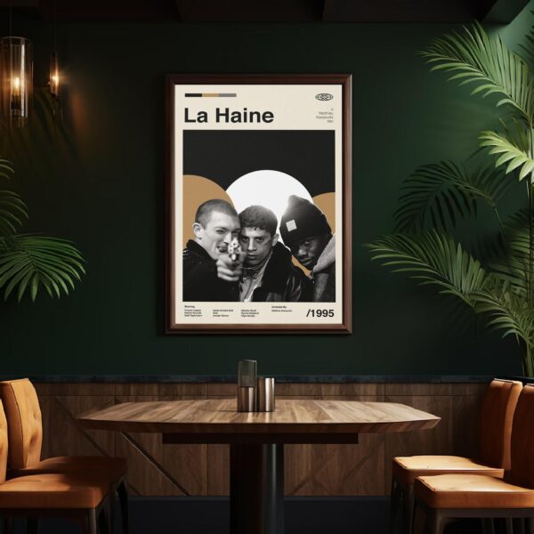 Mid-century modern La Haine movie graphic poster with bold shapes and colors
