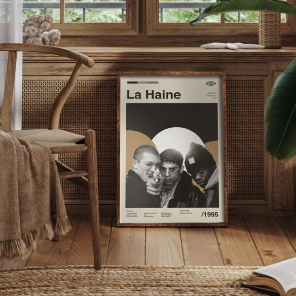 Mid-century modern La Haine movie graphic poster with bold shapes and colors