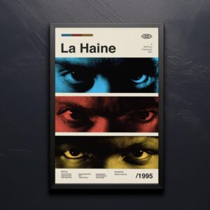 La Haine movie poster in mid-century modern graphic style