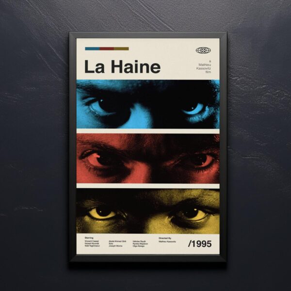 La Haine movie poster in mid-century modern graphic style