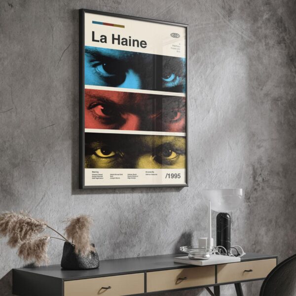 La Haine movie poster in mid-century modern graphic style