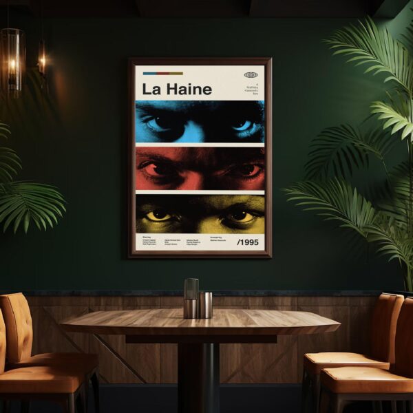 La Haine movie poster in mid-century modern graphic style
