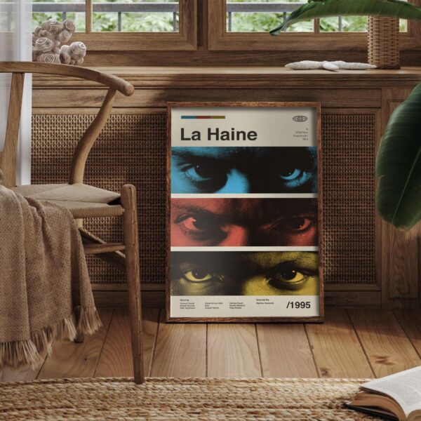 La Haine movie poster in mid-century modern graphic style