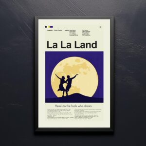 Mid-century modern La La Land movie poster with vintage design elements