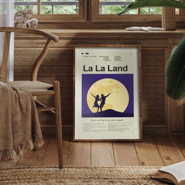 Mid-century modern La La Land movie poster with vintage design elements