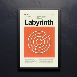 Mid-century modern Labyrinth movie poster with vintage graphic design