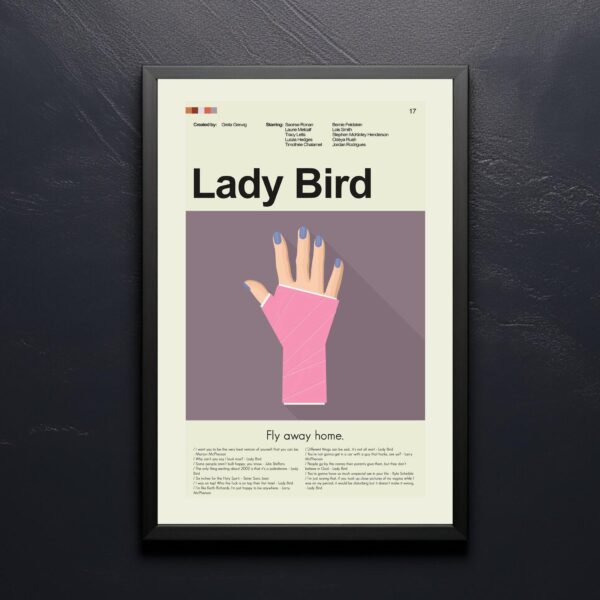 Lady Bird movie poster with modern mid-century design style