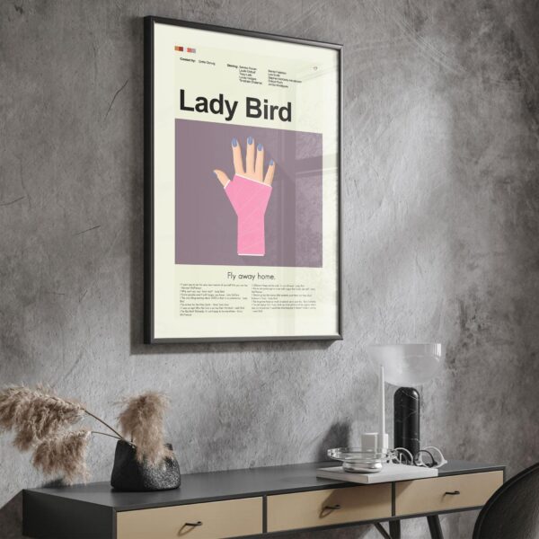 Lady Bird movie poster with modern mid-century design style
