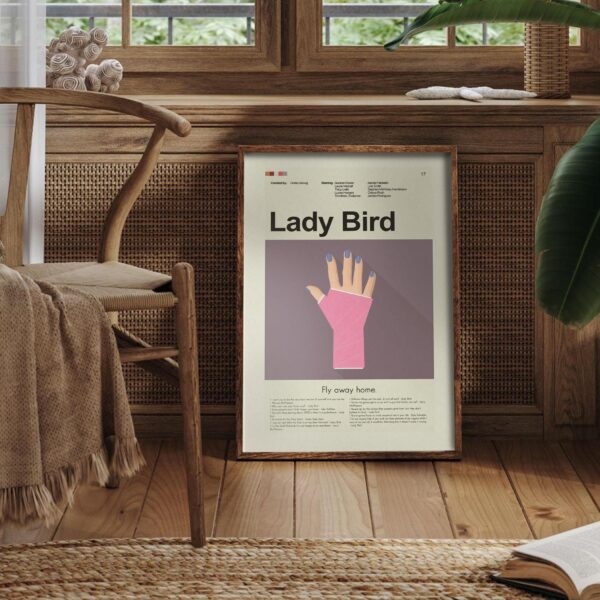 Lady Bird movie poster with modern mid-century design style
