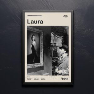 Vintage mid-century modern movie poster for Laura film