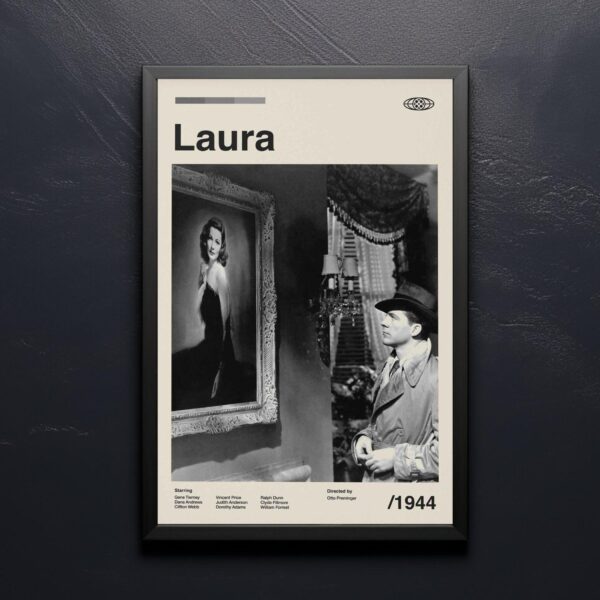 Vintage mid-century modern movie poster for Laura film