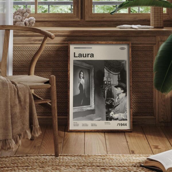 Vintage mid-century modern movie poster for Laura film