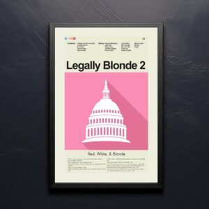 Mid-century modern style poster of Legally Blonde 2 movie with red, white, blonde colors