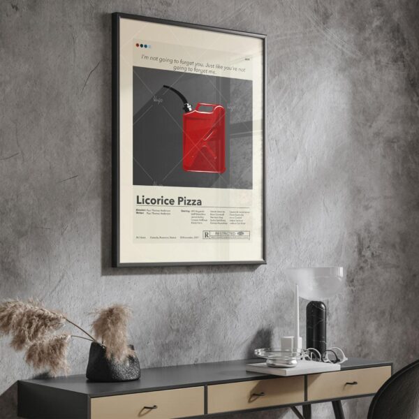 Mid-century modern Licorice Pizza movie poster art with vintage design