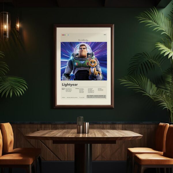 Mid-century modern Lightyear movie poster with vintage design elements