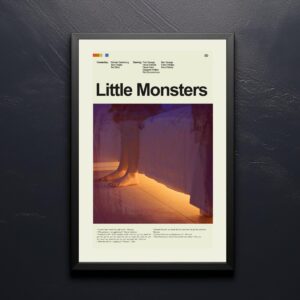 Mid-century modern style Little Monsters movie poster with retro furniture design