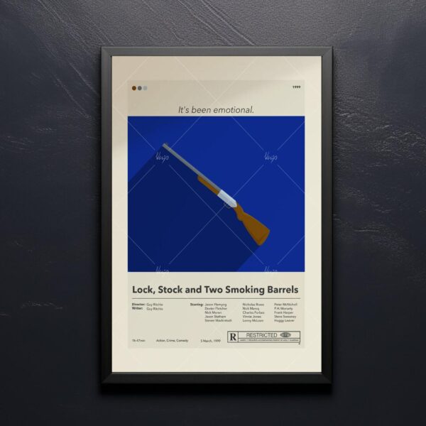 Mid-century modern poster of Lock, Stock and Two Smoking Barrels movie art
