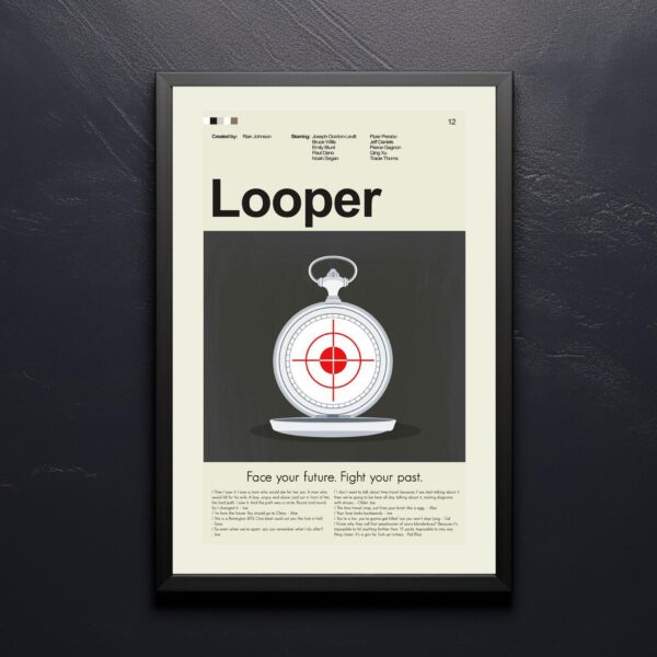 Mid-century modern Looper movie poster with retro wall art design