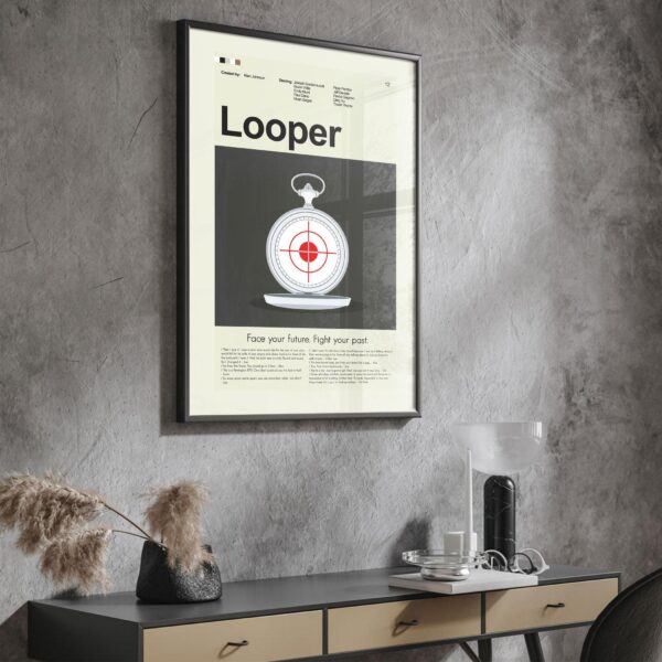 Mid-century modern Looper movie poster with retro wall art design