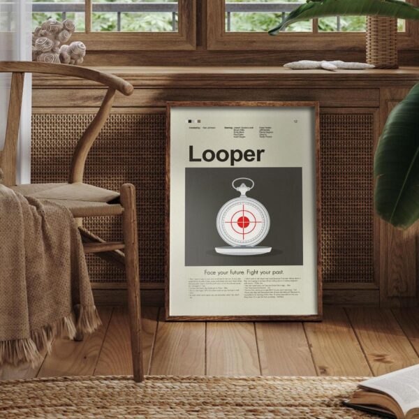 Mid-century modern Looper movie poster with retro wall art design