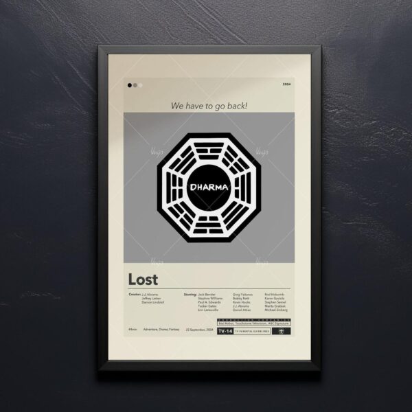 Mid-century modern Lost movie poster art with retro design elements