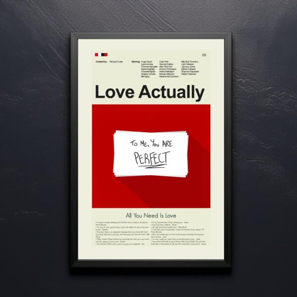 Mid-century modern Love Actually movie poster with house illustration