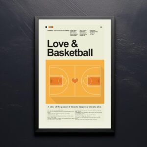 Mid-century modern Love & Basketball movie poster with retro design