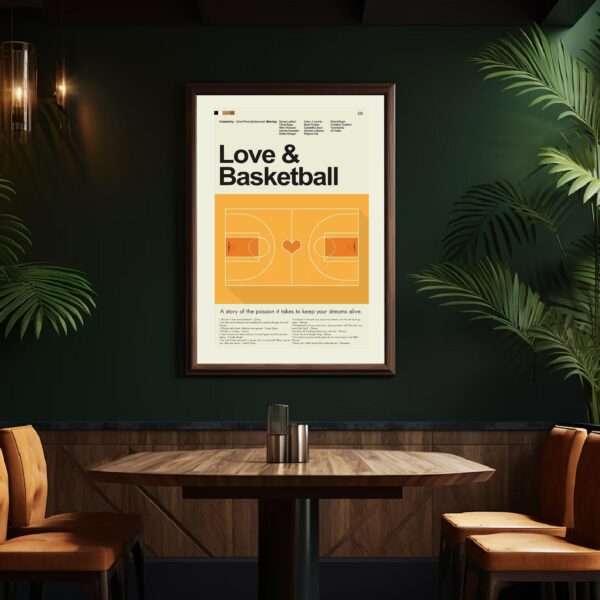 Mid-century modern Love & Basketball movie poster with retro design