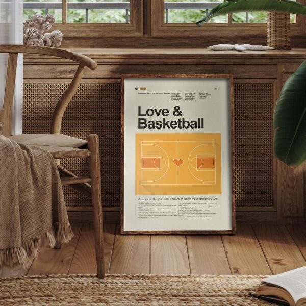 Mid-century modern Love & Basketball movie poster with retro design