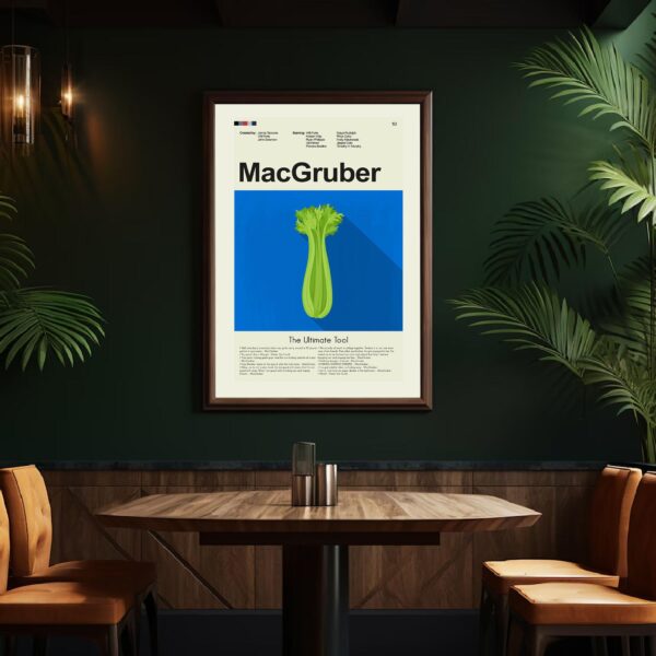 Mid-century modern MacGruber movie poster art with retro design elements