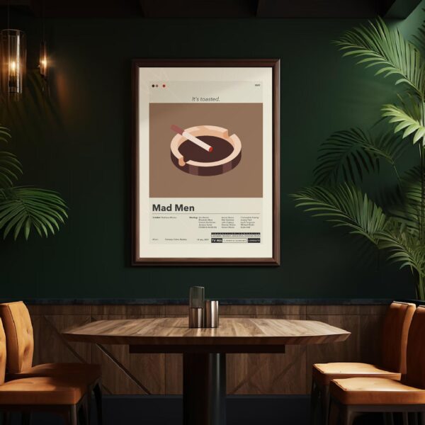 Mid-century modern poster of Mad About Men movie with vintage furniture art