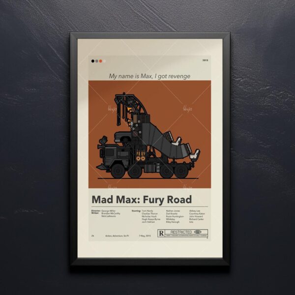 Mid-century modern style Mad Max: Fury Road movie poster artwork