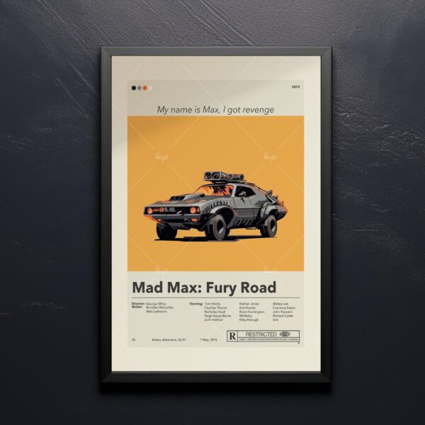 Mid-century modern style Mad Max: Fury Road movie poster design