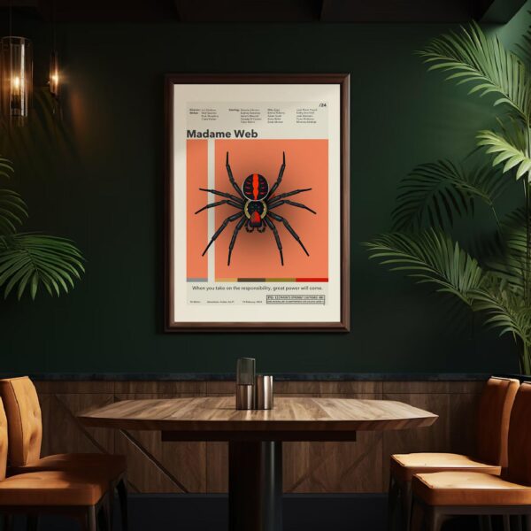 Madame Web movie poster in mid-century modern 20th century design style