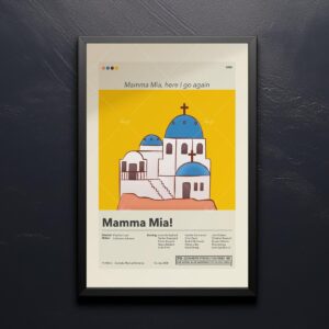 Vintage mid-century modern Mamma Mia! movie poster artwork