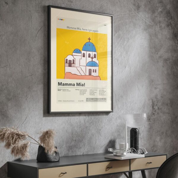 Vintage mid-century modern Mamma Mia! movie poster artwork