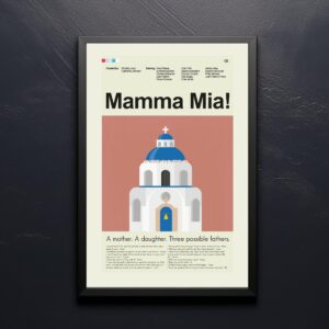 Vintage mid-century modern poster of Mamma Mia! movie