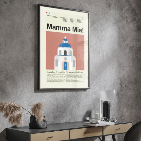 Vintage mid-century modern poster of Mamma Mia! movie