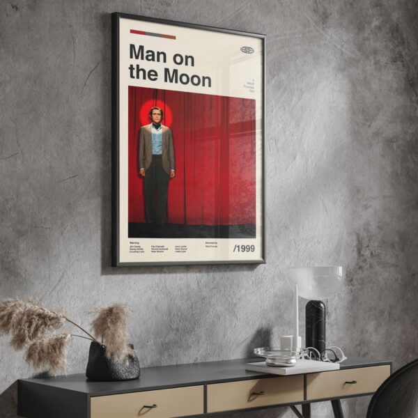 Mid-century modern style Man on the Moon movie poster with retro design