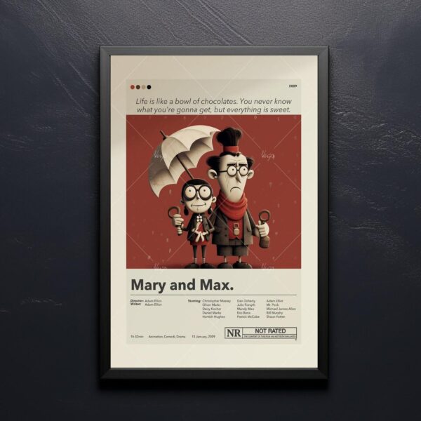 Mid-century modern Mary and Max movie poster design art print