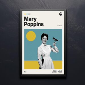 Mid-century poster of Mary Poppins movie, retro artwork