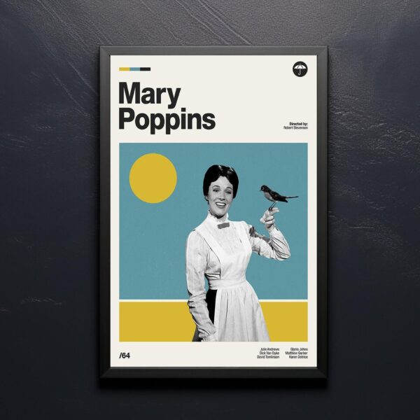 Mid-century poster of Mary Poppins movie, retro artwork
