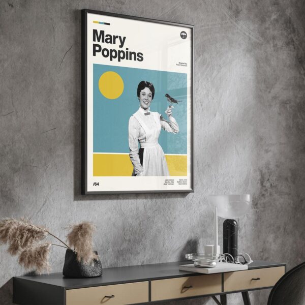 Mid-century poster of Mary Poppins movie, retro artwork