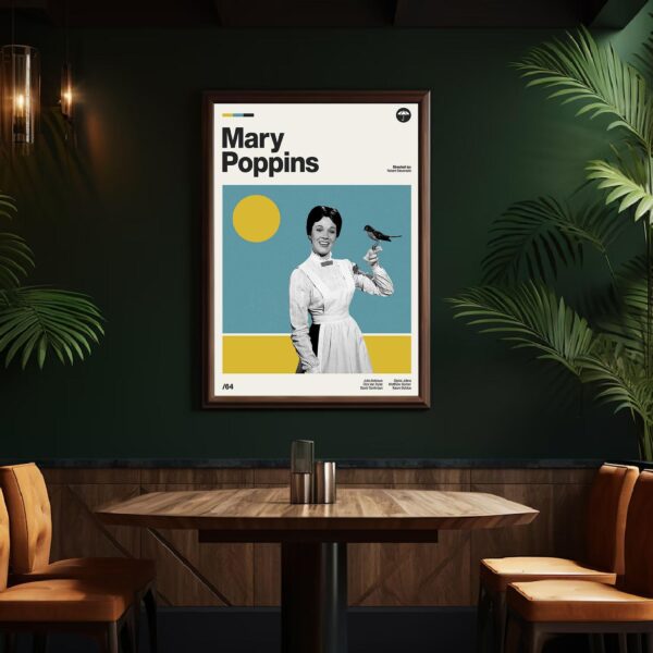 Mid-century poster of Mary Poppins movie, retro artwork