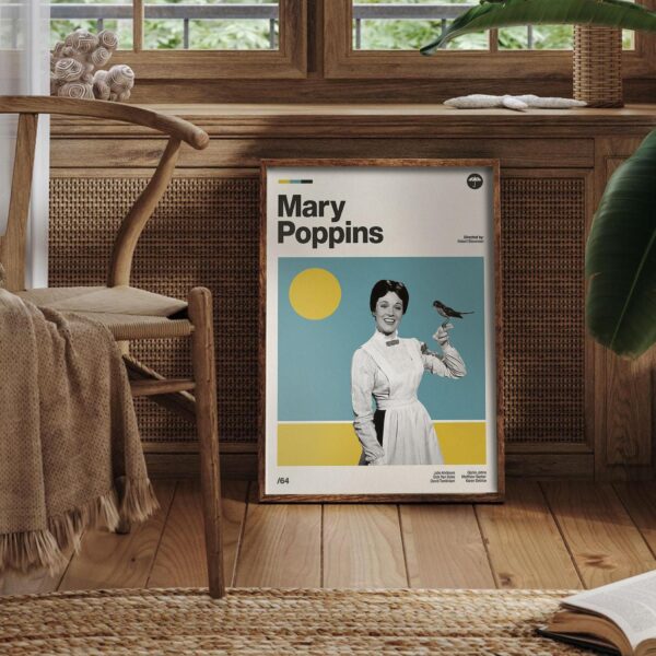 Mid-century poster of Mary Poppins movie, retro artwork