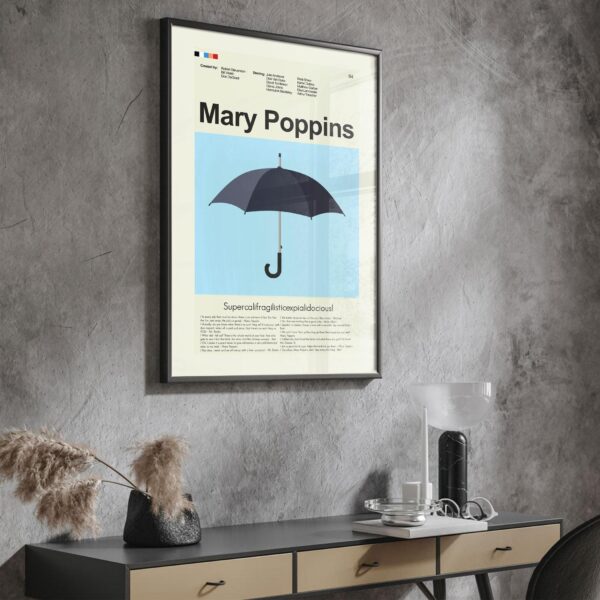 Mary Poppins mid-century modern style movie poster art