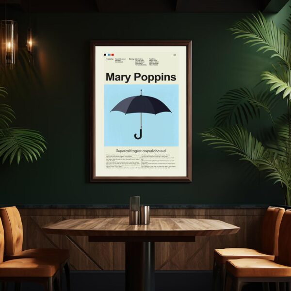 Mary Poppins mid-century modern style movie poster art