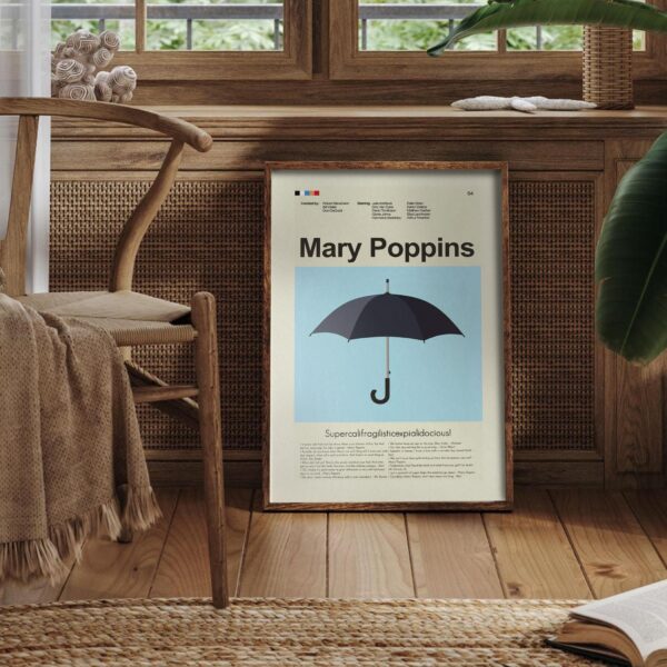Mary Poppins mid-century modern style movie poster art