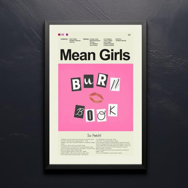 Mid-century modern style Mean Girls movie poster with retro design elements
